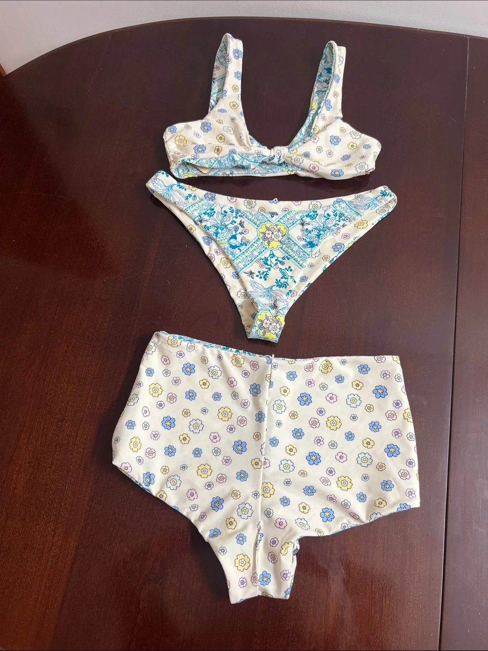 🌞 Cabana Del Sol NWT Reversible Floral Print 3 Piece Bikini Set women size S